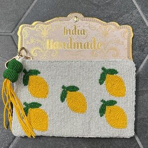New Release Hand Beaded Lemon Pouch - Yellow, White & Green